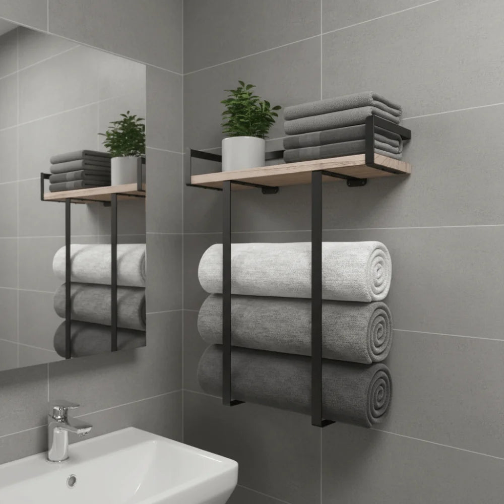 Wood and Iron Bathroom Shelf Rectangle Shape Rust Proof Shower Shelf Large Capacity Space Saving Wall Mounted Shelf    Home Decor Supply | Online Retail | ShoreShopper.com