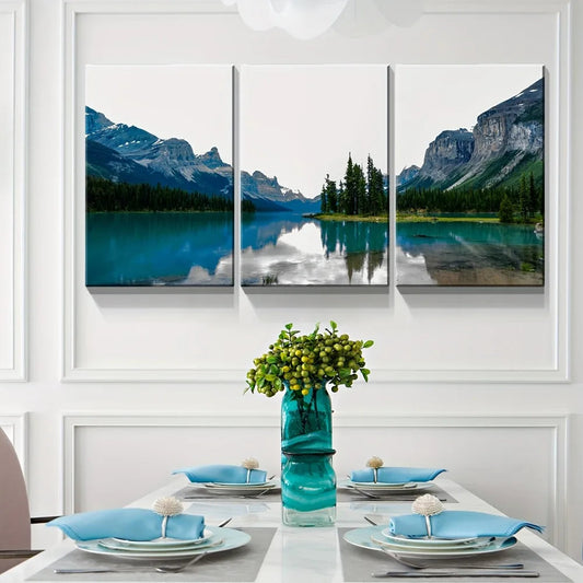 3 canvas wall art prints - landscape of turquoise lake and mountain on canvas, upholstery,1.5 inch thick wood frame    Home Decor Supply | Online Retail | ShoreShopper.com