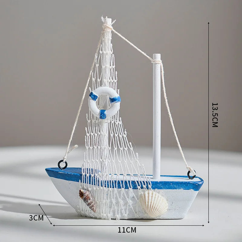 1pc Mini Mediterranean Style Marine Nautical Wooden Blue Sailing Boat Ship Wood Crafts Ornaments Party Room Home Decoration    Your Coastal Marketplace | Shoreshopper.com