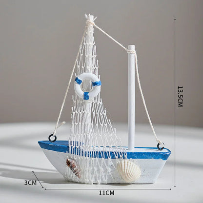 1pc Mini Mediterranean Style Marine Nautical Wooden Blue Sailing Boat Ship Wood Crafts Ornaments Party Room Home Decoration    Your Coastal Marketplace | Shoreshopper.com