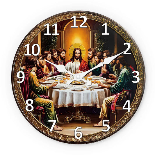 A Vintage Religious Wooden Wall Clock Called the "Last Supper, Suitable for Living Room, Bedroom, Kitchen, Home Decoration, Silent Quartz Clock, Holiday Gift, 10 Inches, 12 Inches, 14inch 16inch (Battery Not Included)    Home Decor Supply | Online Retail | ShoreShopper.com