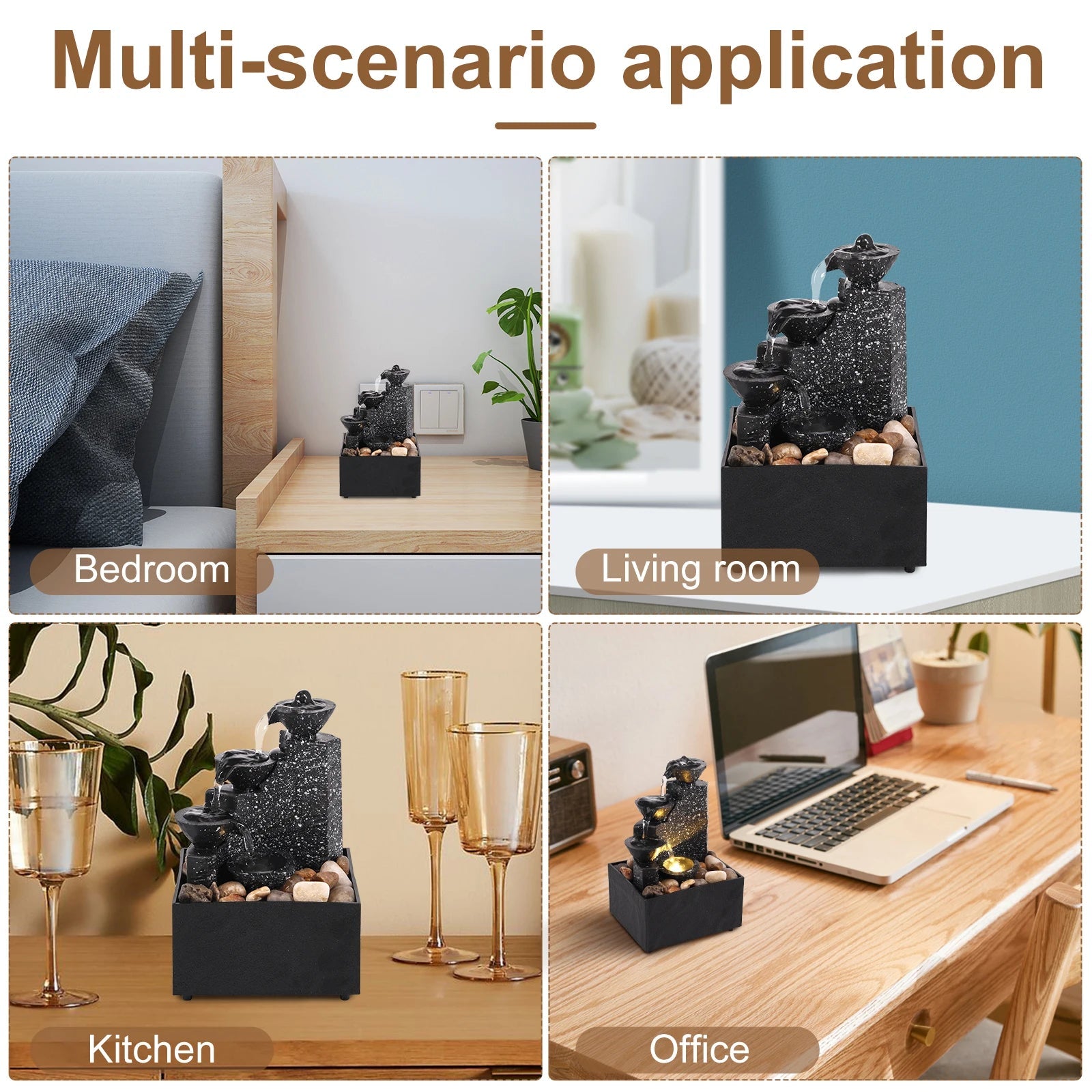 Desktop Art Waterfall Fountain with LED Light, Small Indoor Zen Ornament for Home Living Room Bedroom Office Decor    Home Decor Supply | Online Retail | ShoreShopper.com