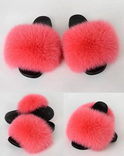 Summer Women Fur Slides Fluffy Furry Slippers Indoor Fuzzy Flip Flops Casual Outdoor Flat Ladies Fur Sandals Plush House Shoes - ShoreCo.Shop