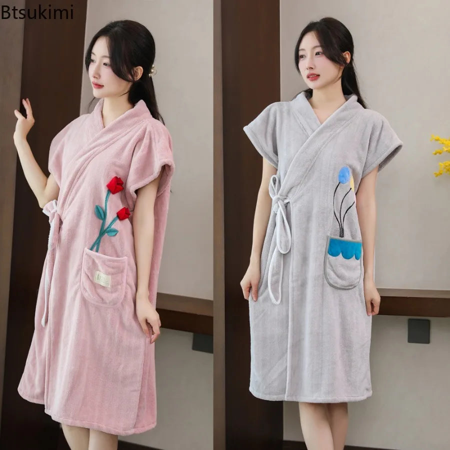 Wearable Bath Towel Bathrobe Women's Homewear Absorbent Quick-drying Comfortable Casual Soft Breathable Loose Nightgown Ladies    Your Coastal Marketplace | Shoreshopper.com