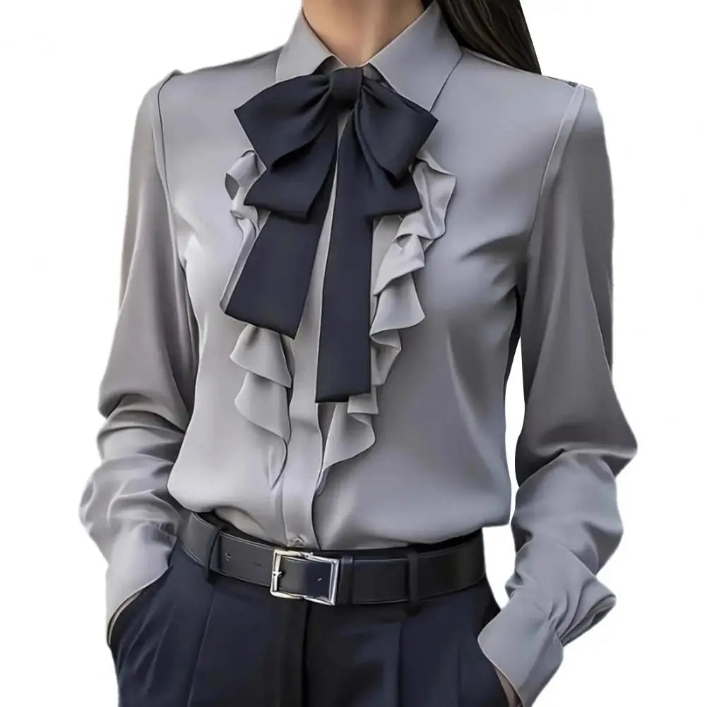 Women Shirts 2026 Spring Autumn Women Shirt Lapel Bow Ruffle Design Long Sleeve Shirt Tops Buttons Closure Shirt Blouses Tops    Your Coastal Marketplace | Shoreshopper.com