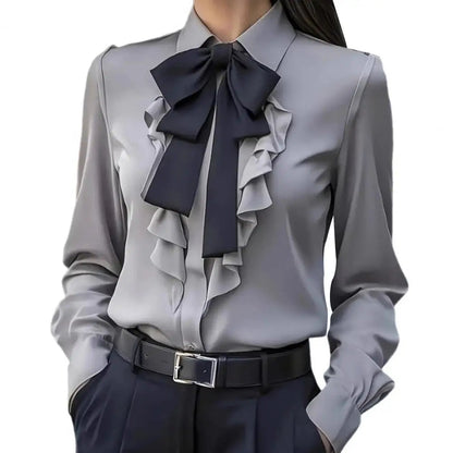 Women Shirts 2026 Spring Autumn Women Shirt Lapel Bow Ruffle Design Long Sleeve Shirt Tops Buttons Closure Shirt Blouses Tops    Your Coastal Marketplace | Shoreshopper.com