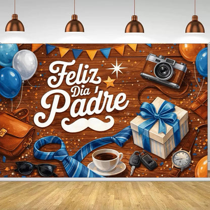 Spanish Feliz Dia Papa Backdrop Father's Day Photo Background Balloon Mustache Tie Banner Dad Party Decoration  Booth Props    Your Coastal Marketplace | Shoreshopper.com