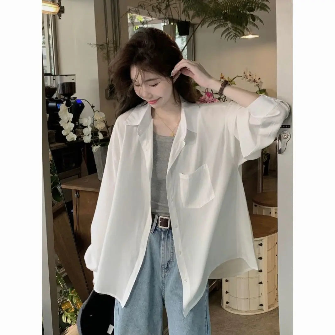 Sunscreen Shirt for Women in Summer New Polo Collar French Unique Loose Solid Color Long-sleeved Top Trendy    Home Decor Supply | Online Retail | ShoreShopper.com