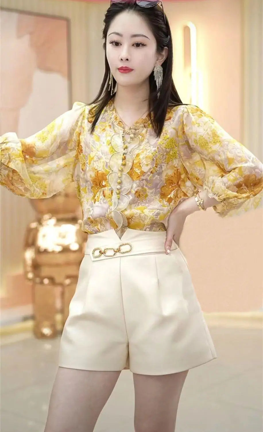 Women's shirt undershirt new seven minute sleeve small fresh blouse cover belly senior thin floral shirt    Your Coastal Marketplace | Shoreshopper.com