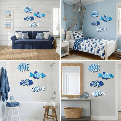 Marine Style Wooden Fish Wall Decor Ocean Theme School of Fish Fish Hanging Decor Handcrafted Rustic Carving Fish Pendant    Your Coastal Marketplace | Shoreshopper.com