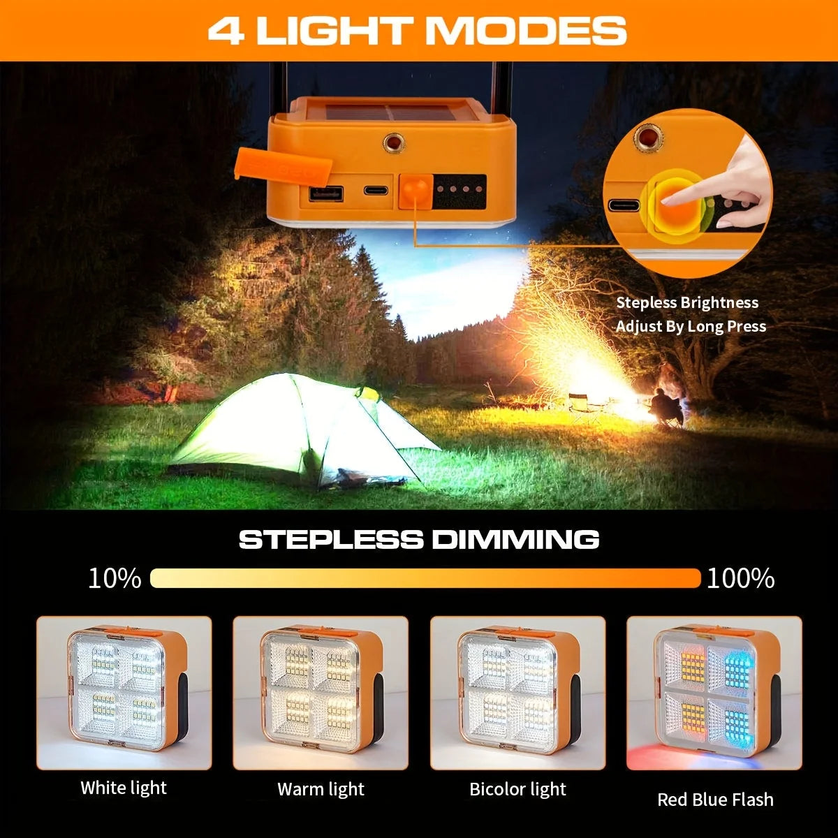 Solar rechargeable multifunctional led work light, portable outdoor floodlight-1200mah lithium battery, suitable for camping.    Home Decor Supply | Online Retail | ShoreShopper.com