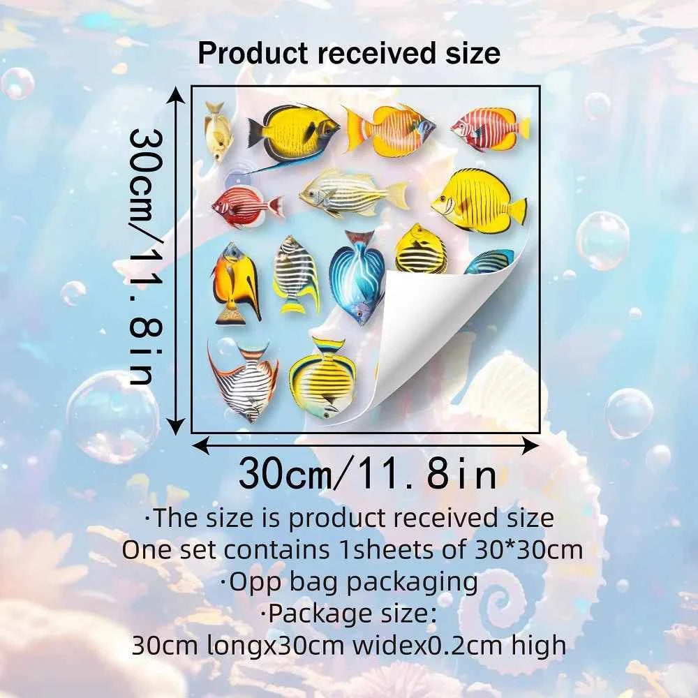 Cartoon Watercolor Marine Tropical Fish Group Decor Under Sea Fish Wall Stickers Children Bedroom Bathroom Ocean Animals Sticker