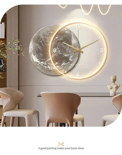 Large Wall Clock Luxury Dining Room Living Room Moon The Earth Modelling LED Light Silent Movement Bedroom Clock Wall Decoration    Home Decor Supply | Online Retail | ShoreShopper.com