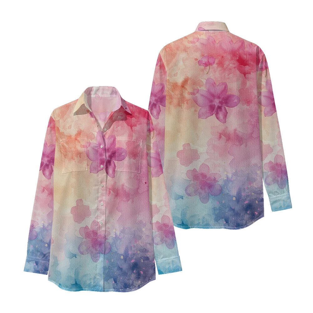 Women Luxury Floral Shirt Gradient Printed Blouse Elegant Button Up Long Sleeve Shirt for Office Casual Spring Summer Trend    Your Coastal Marketplace | Shoreshopper.com