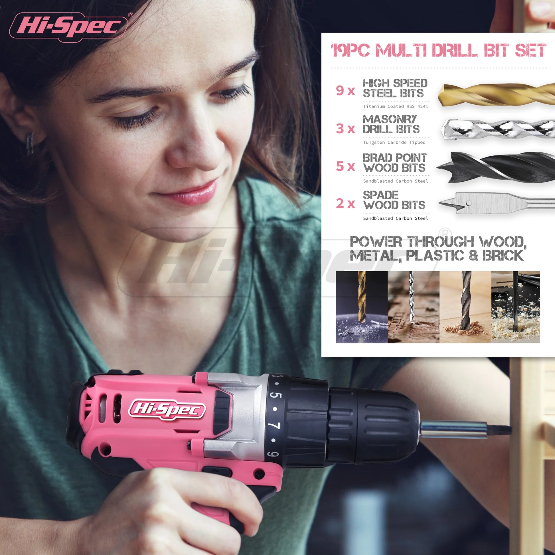 Hi-Spec 92-Piece Pink Home Tool Box Set, Multi-Function Hand Repair Kit with Hammer Cordless Power Drill Combo for Household DIY - ShoreCo.Shop