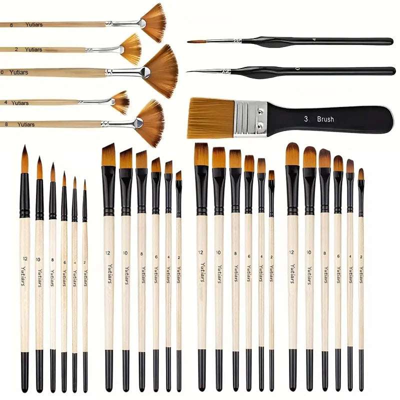 32-Piece Deluxe Multi-Purpose Art Paintbrush Set, Professional Fine Artist Wood Handle Brushes for Acrylic, Oil, Watercolor Pain    Home Decor Supply | Online Retail | ShoreShopper.com
