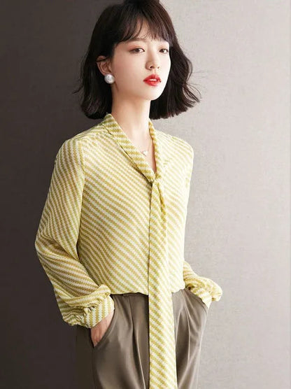 Striped Women's Shirt And Blouse Casual Youth Clothing Trend 2025 Novelty Streetwear Vintage Modern Long New V Neck Female Tops    Your Coastal Marketplace | Shoreshopper.com