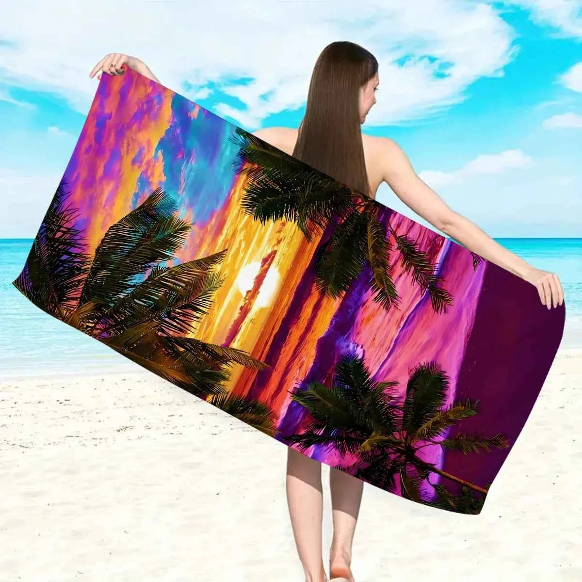 1pc tropical plant printed large beach towel, quick drying absorbent beach towel, swimming, vacation, camping beach towel