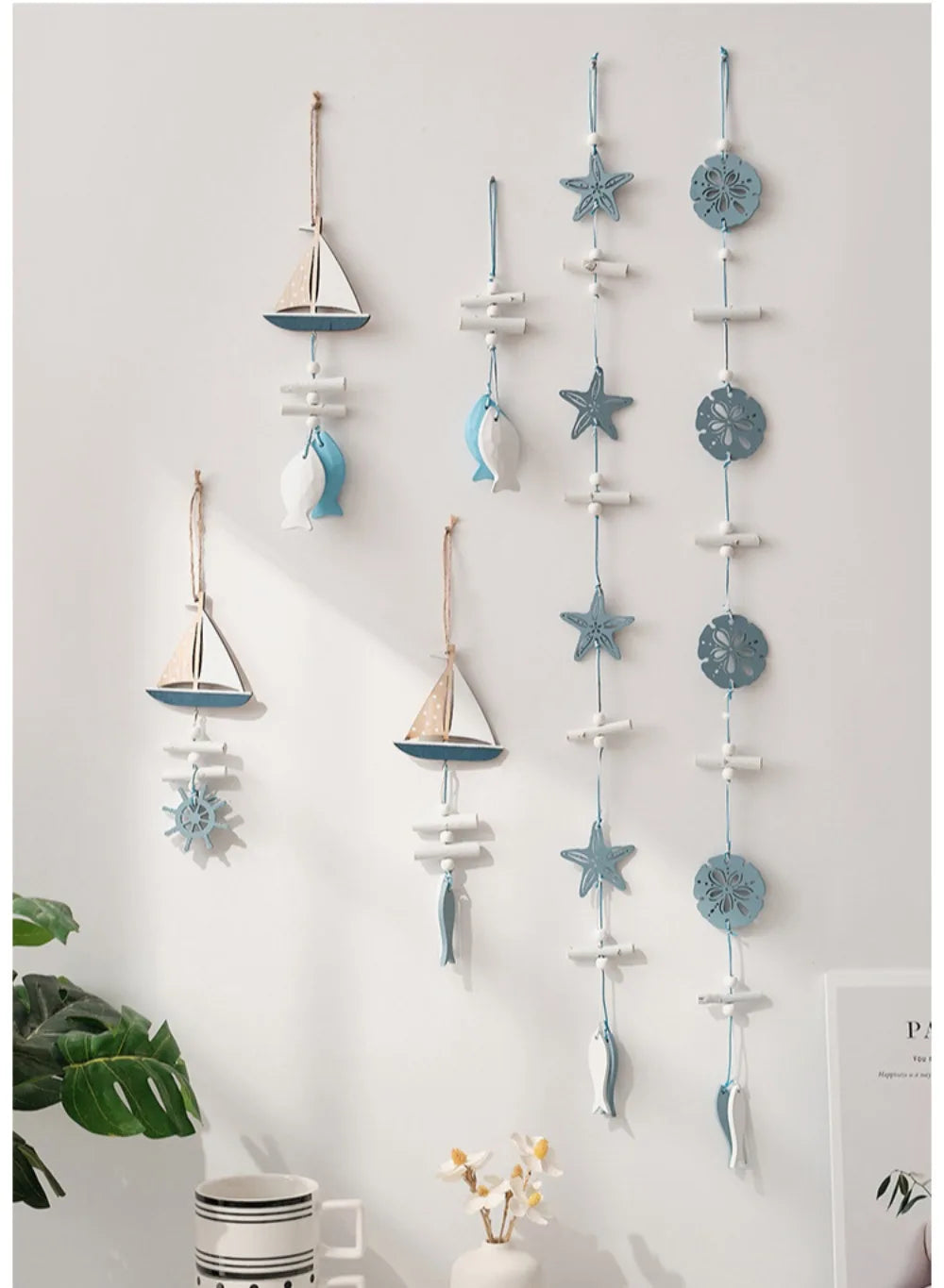 Wall Hanging Hand Made Mediterranean Starfish Hung Fish Nautical Decor Hang Wood Marine Pendant for Home Decoration קישוטי קיר    Your Coastal Marketplace | Shoreshopper.com
