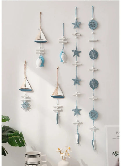 Wall Hanging Hand Made Mediterranean Starfish Hung Fish Nautical Decor Hang Wood Marine Pendant for Home Decoration קישוטי קיר    Your Coastal Marketplace | Shoreshopper.com