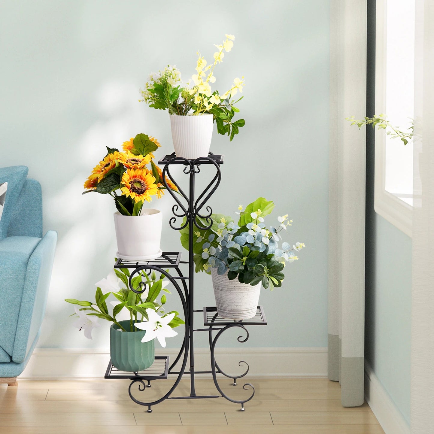Metal Plant Shelf Flower Display Stand Garden Planter Holder with 4 Tier Shelves Indoor (Black)    Home Decor Supply | Online Retail | ShoreShopper.com