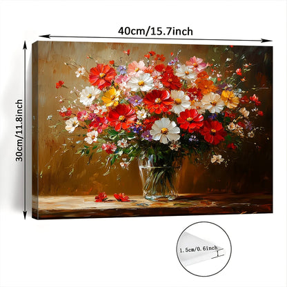 Vibrant Floral Canvas Wall Art - Wooden Framed Colorful Bouquet Print for Home, Office, Living Room, Bedroom, 11.8x15.7 inches    Home Decor Supply | Online Retail | ShoreShopper.com