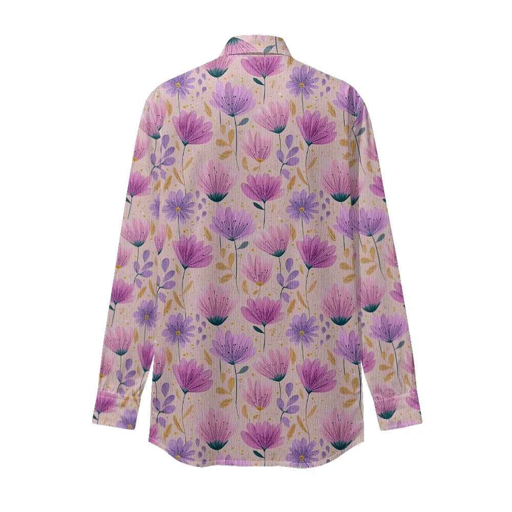 Women Luxury Floral Shirt Gradient Printed Blouse Elegant Button Up Long Sleeve Shirt for Office Casual Spring Summer Trend