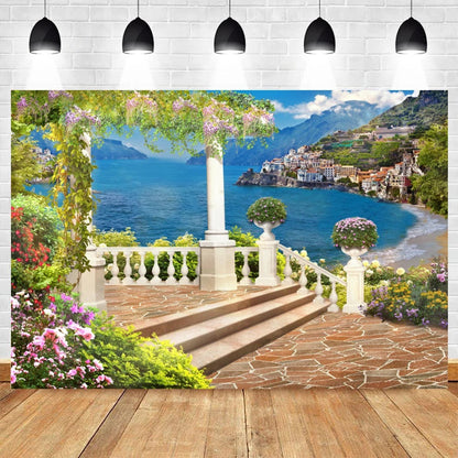 Summer Seaside Beach Photography Backdrop Natural Scenery Castle Tropical Sunshine Palms Leaves Photo Background Studio Props    Your Coastal Marketplace | Shoreshopper.com