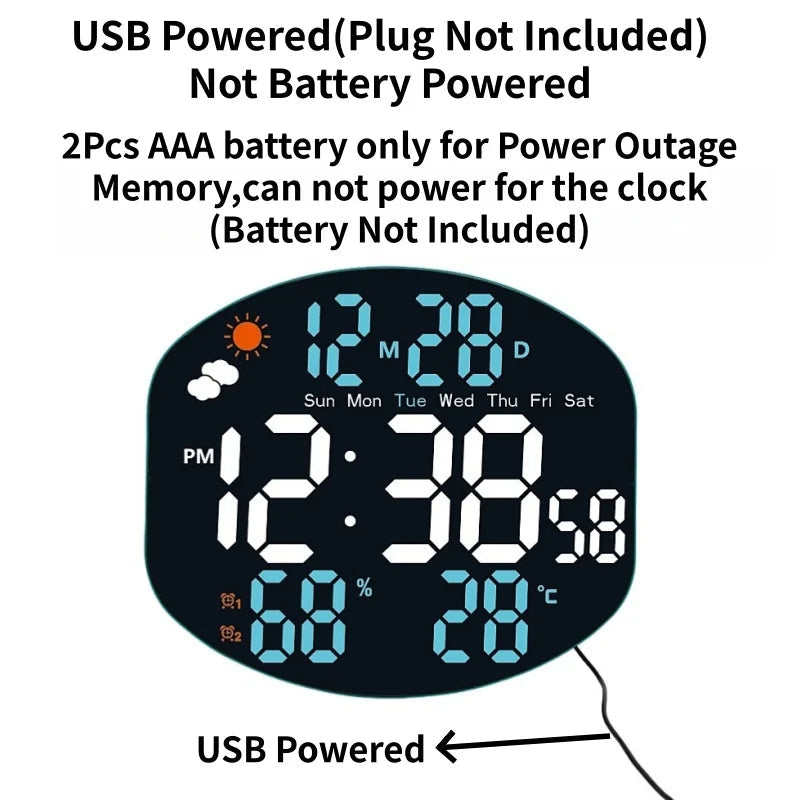 Large Digital Wall Clock Weather Station Forecast TEMP Humidity Date Week Night Mode Table Clock 2 Alarm 12/24H LED Alarm Clock    Home Decor Supply | Online Retail | ShoreShopper.com