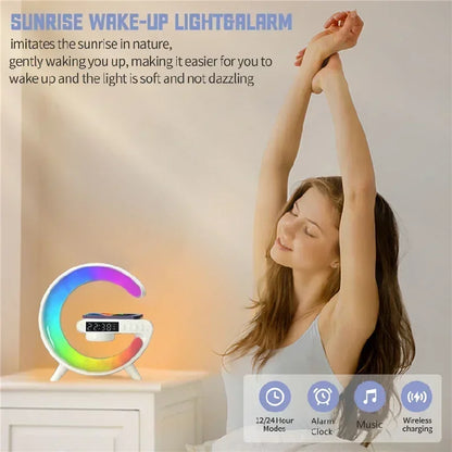 Multifunction RGB Light Bluetooth Speaker Alarm Clock 15W Wireless Charger Stand Pad For iPhone Samsung Fast Charging Station - ShoreCo.Shop