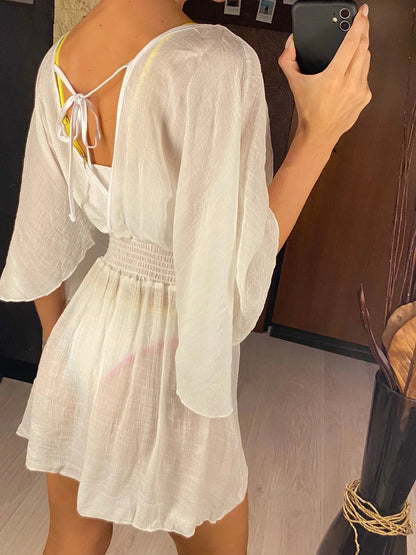 New Sexy V Neck Long Sleeve Backless Chiffon Tunic Beach Cover Up Beach Cover-ups Beach Dress Beach Wear Beachwear V3840    Your Coastal Marketplace | Shoreshopper.com