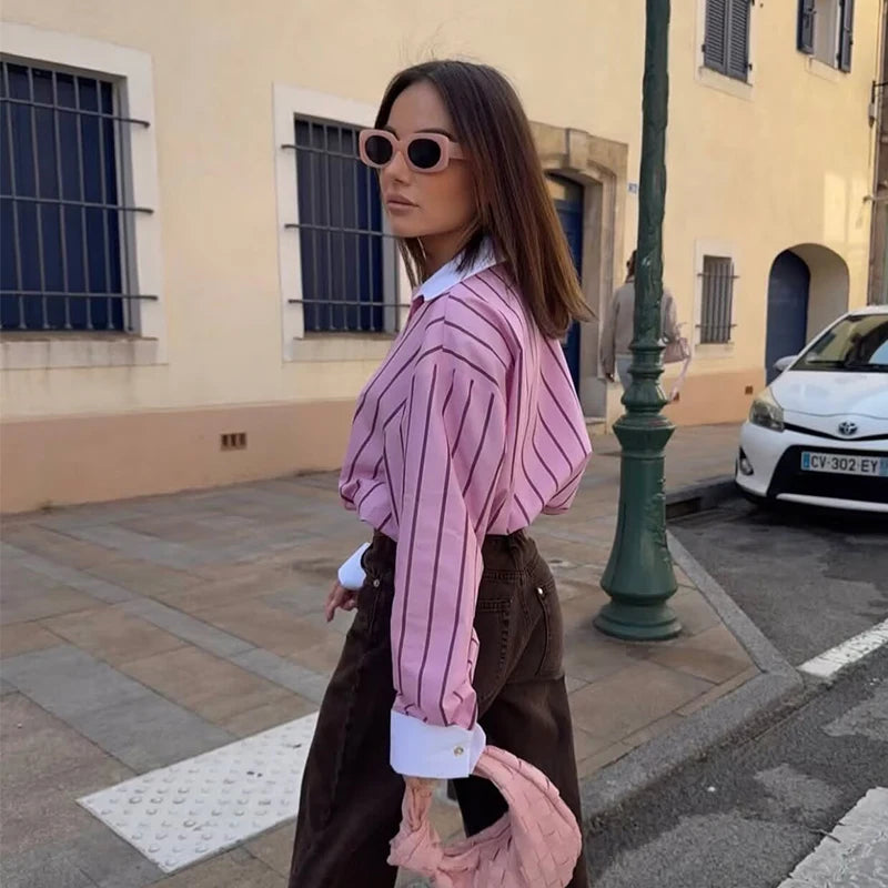 Women's Shirts Spring New Fashion Striped Loose Shirt Women Turn-down Collar Long Sleeves Casual Shirts Female Blouses Chic Tops    Your Coastal Marketplace | Shoreshopper.com