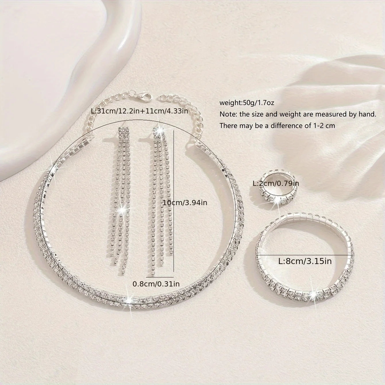 5pcs Luxurious Rhinestone Jewelry Set for Women,Choker, Earrings, Stretch Bracelet & Ring for Weddings, Banquets & Parties    Home Decor Supply | Online Retail | ShoreShopper.com