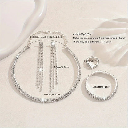 5pcs Luxurious Rhinestone Jewelry Set for Women,Choker, Earrings, Stretch Bracelet & Ring for Weddings, Banquets & Parties    Home Decor Supply | Online Retail | ShoreShopper.com