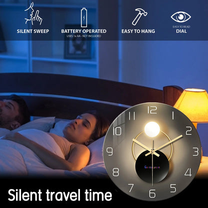 Light Luxury Simple Light and Shadow Flat Pattern Tempered Glass Wall Clock Living Room Bedroom Kitchen Home Decoration Wall Clock Silent Quartz Clock Holiday Gift 12 Inches 14 Inches 16inch (Without Batteries)    Home Decor Supply | Online Retail | ShoreShopper.com