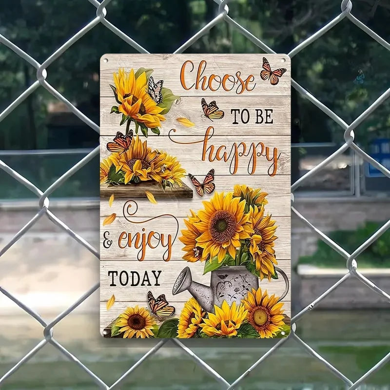 Rustic Iron Wall Sign | Vintage Sunflower & Butterfly | 'Choose to Be Happy' Motivational Quote | 8x12 Inch Metal Art    Home Decor Supply | Online Retail | ShoreShopper.com