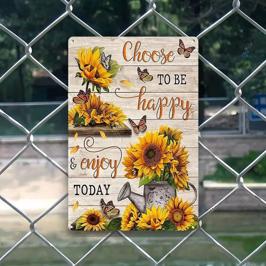 Rustic Iron Wall Sign | Vintage Sunflower & Butterfly | 'Choose to Be Happy' Motivational Quote | 8x12 Inch Metal Art    Home Decor Supply | Online Retail | ShoreShopper.com