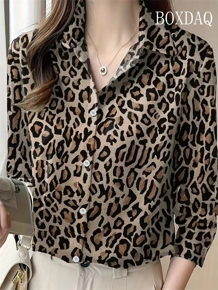 Women Shirt 2025 Autumn Clothes Women Vintage Blouses Office Lady Long Sleeve Blouse Button Up Lapel Shirts OL Print Womens Tops    Your Coastal Marketplace | Shoreshopper.com
