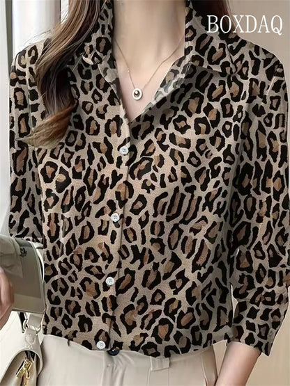 Women Shirt 2025 Autumn Clothes Women Vintage Blouses Office Lady Long Sleeve Blouse Button Up Lapel Shirts OL Print Womens Tops    Your Coastal Marketplace | Shoreshopper.com