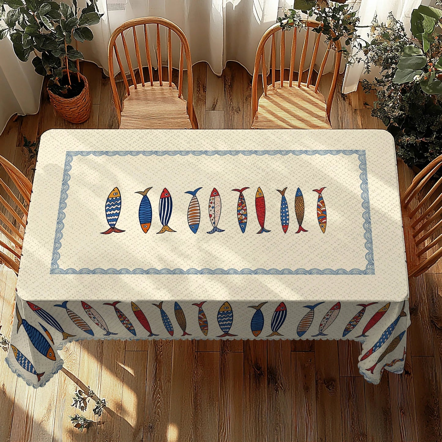 1pc Blue Fish Tablecloth, Ocean-themed Home Decoration, Summer Decor, Gift for Fishing Lovers, Polyester    Your Coastal Marketplace | Shoreshopper.com
