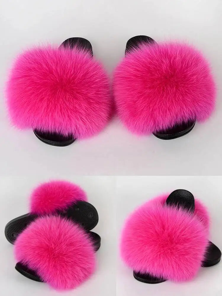 Summer Women Fur Slides Fluffy Furry Slippers Indoor Fuzzy Flip Flops Casual Outdoor Flat Ladies Fur Sandals Plush House Shoes - ShoreCo.Shop