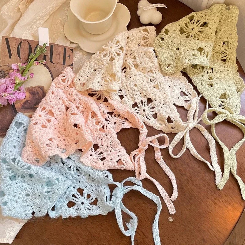 Fashion Knitted Headscarf Hat French Pastoral Style Triangle Headband Handmade Crochet Headband Towel Retro Flower Headscarf    Your Coastal Marketplace | Shoreshopper.com
