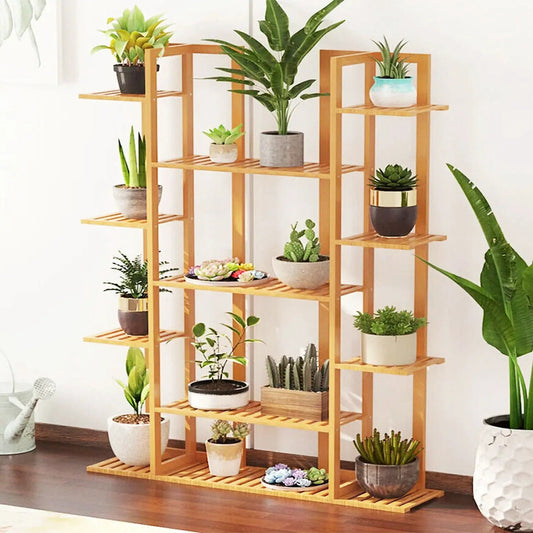 Multi-Tiered Bamboo Plant Stand Indoor Outdoor Flower Pot Holder Rack for Garden Balcony Living Room    Home Decor Supply | Online Retail | ShoreShopper.com