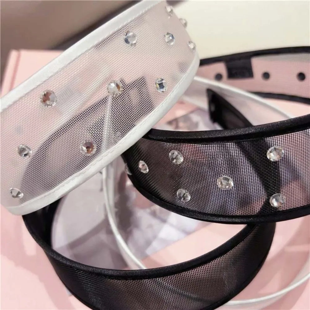 Headwear Mesh Pearls Headband Creative Beads Rhinestone Wide Hair Hoop Solid Color Waterproof Black White Hairband Wash Face    Your Coastal Marketplace | Shoreshopper.com