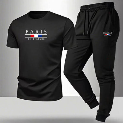 2026 NEW Men's Summer Casual Pants+Short Sleeve T-shirt Set Paris Paris Paris Printed Two Piece Set Men's Sports Set    Home Decor Supply | Online Retail | ShoreShopper.com