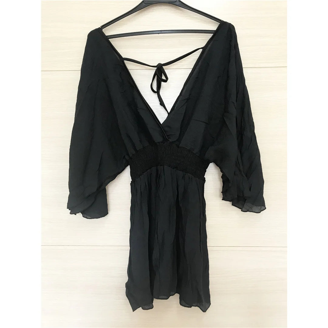New Sexy V Neck Long Sleeve Backless Chiffon Tunic Beach Cover Up Beach Cover-ups Beach Dress Beach Wear Beachwear V3840    Your Coastal Marketplace | Shoreshopper.com
