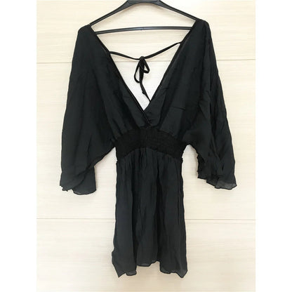 New Sexy V Neck Long Sleeve Backless Chiffon Tunic Beach Cover Up Beach Cover-ups Beach Dress Beach Wear Beachwear V3840    Your Coastal Marketplace | Shoreshopper.com