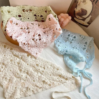 Fashion Knitted Headscarf Hat French Pastoral Style Triangle Headband Handmade Crochet Headband Towel Retro Flower Headscarf    Your Coastal Marketplace | Shoreshopper.com