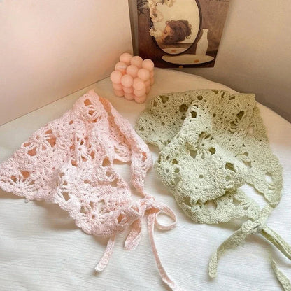 Fashion Knitted Headscarf Hat French Pastoral Style Triangle Headband Handmade Crochet Headband Towel Retro Flower Headscarf    Your Coastal Marketplace | Shoreshopper.com