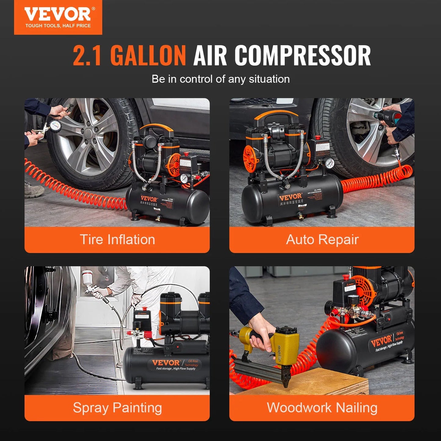 VEVOR Silent Air Compressor 900W 1450W 1800W Quiet Oil-free Portable Air Pump for Home Repair Tire Inflation Whisper Compressor    Home Decor Supply | Online Retail | ShoreShopper.com